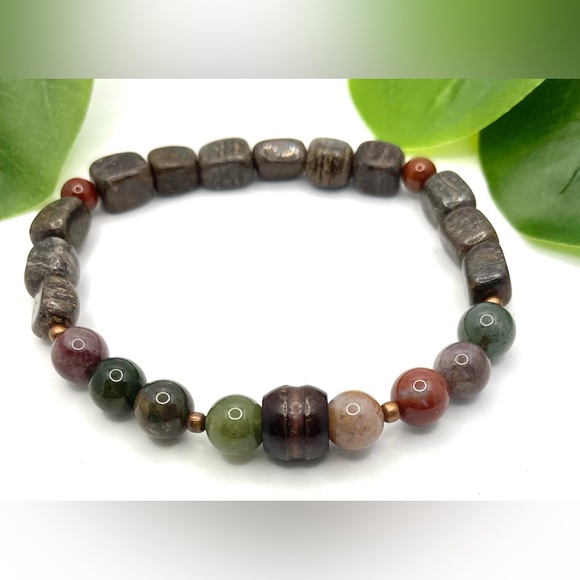 Rustic Jasper natural gemstones bracelet - Picture 2 of 3
